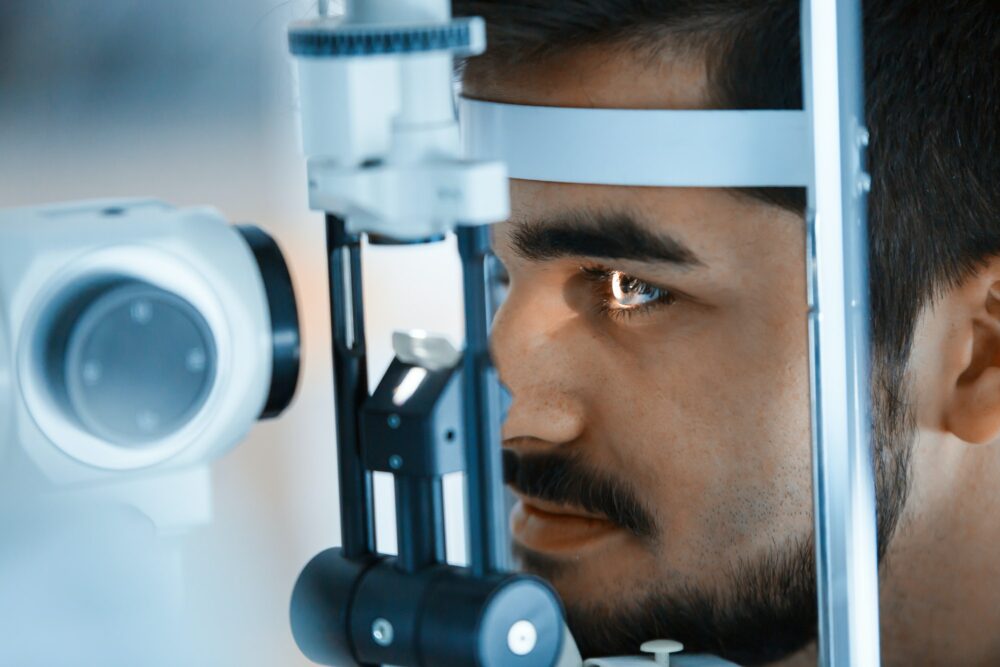 Ophthalmology concept. Patient eye vision examination in ophthalmological clinic