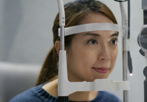 Woman having eye test at clinic